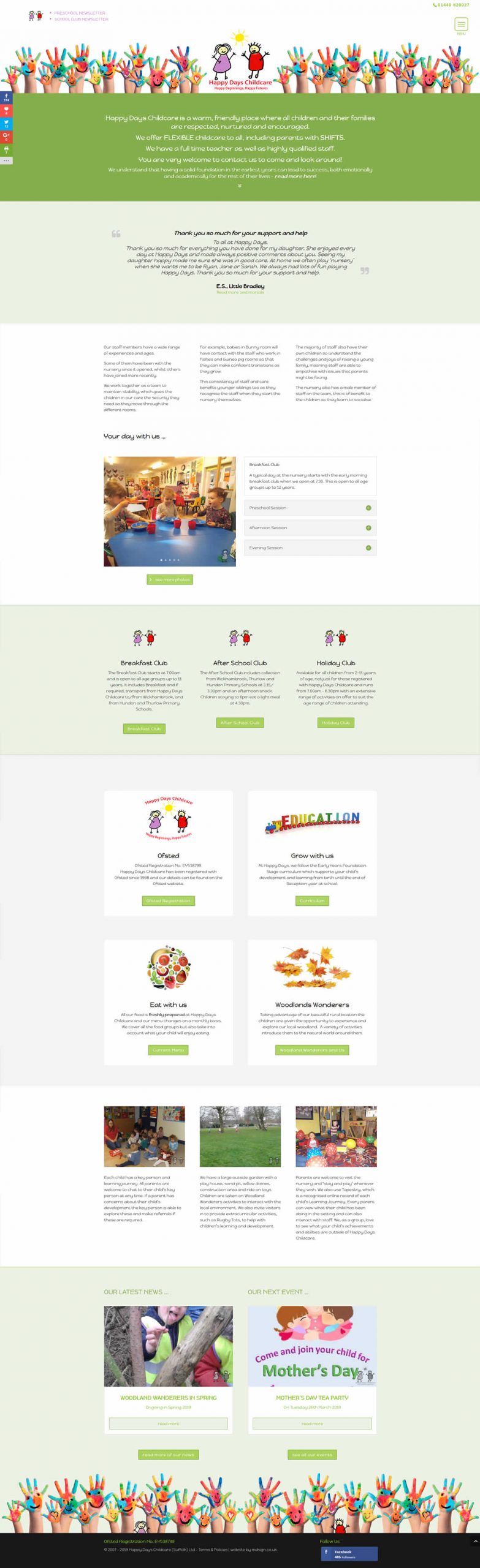 Happy Days Childcare website design