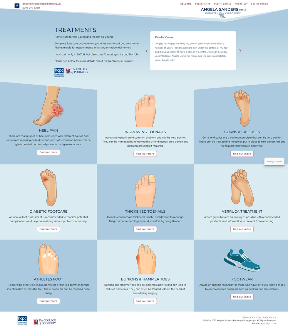 Sanders Podiatry treatments page design